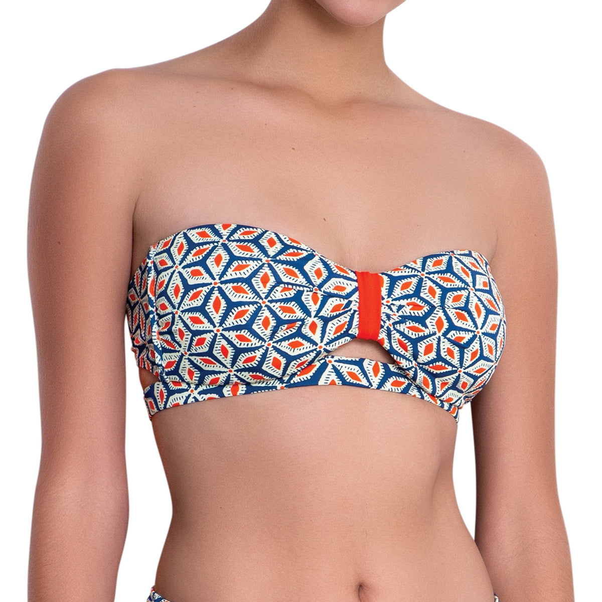 B√âR√âNICE bandeau bra, printed bikini top by ALMA swimwear ‚Äì front view 2