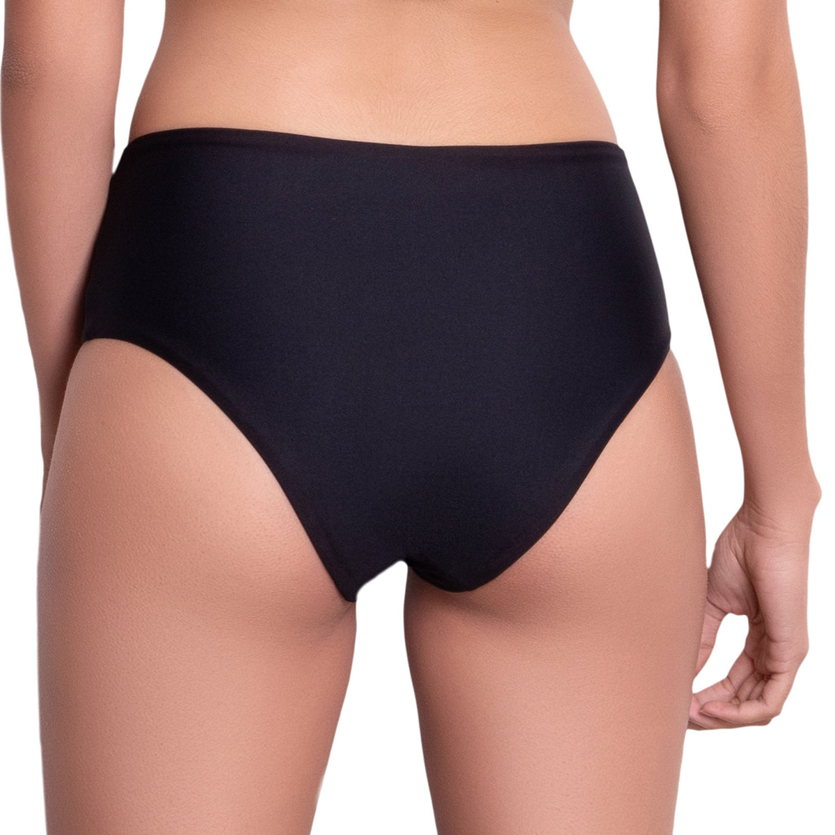 L√âA High rise panty, solid black bikini bottom by ALMA swimwear ‚Äì back view 