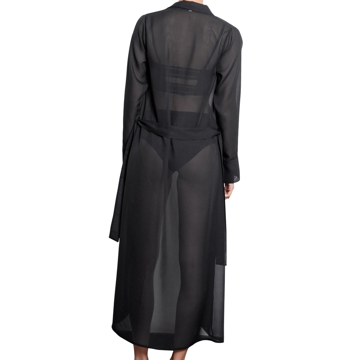 L√âA long shirtdress, black chiffon cover up by ALMA swimwear ‚Äì back view
