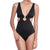 L√âA v-neck one piece, black swimsuit by ALMA swimwear ‚Äì front view 1