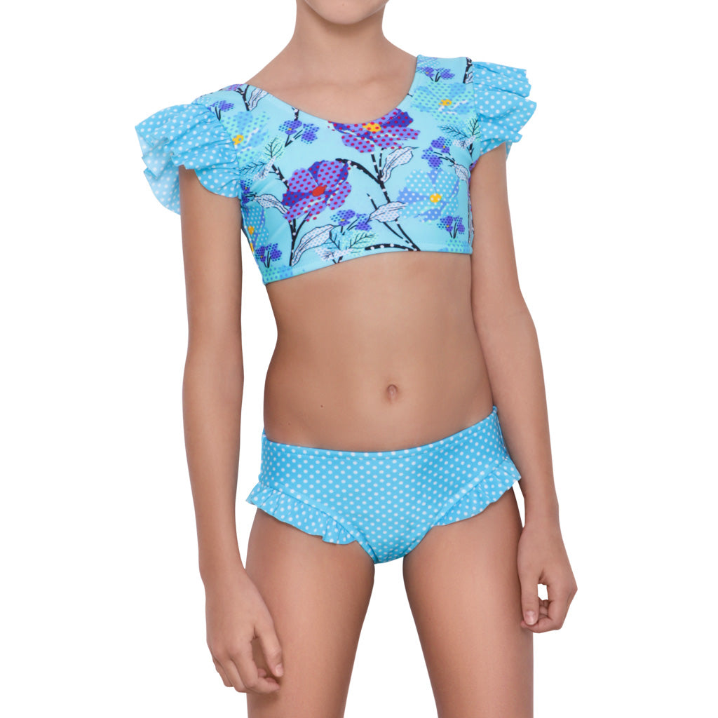Bikini Top Mangas con Volantes Flower Dots