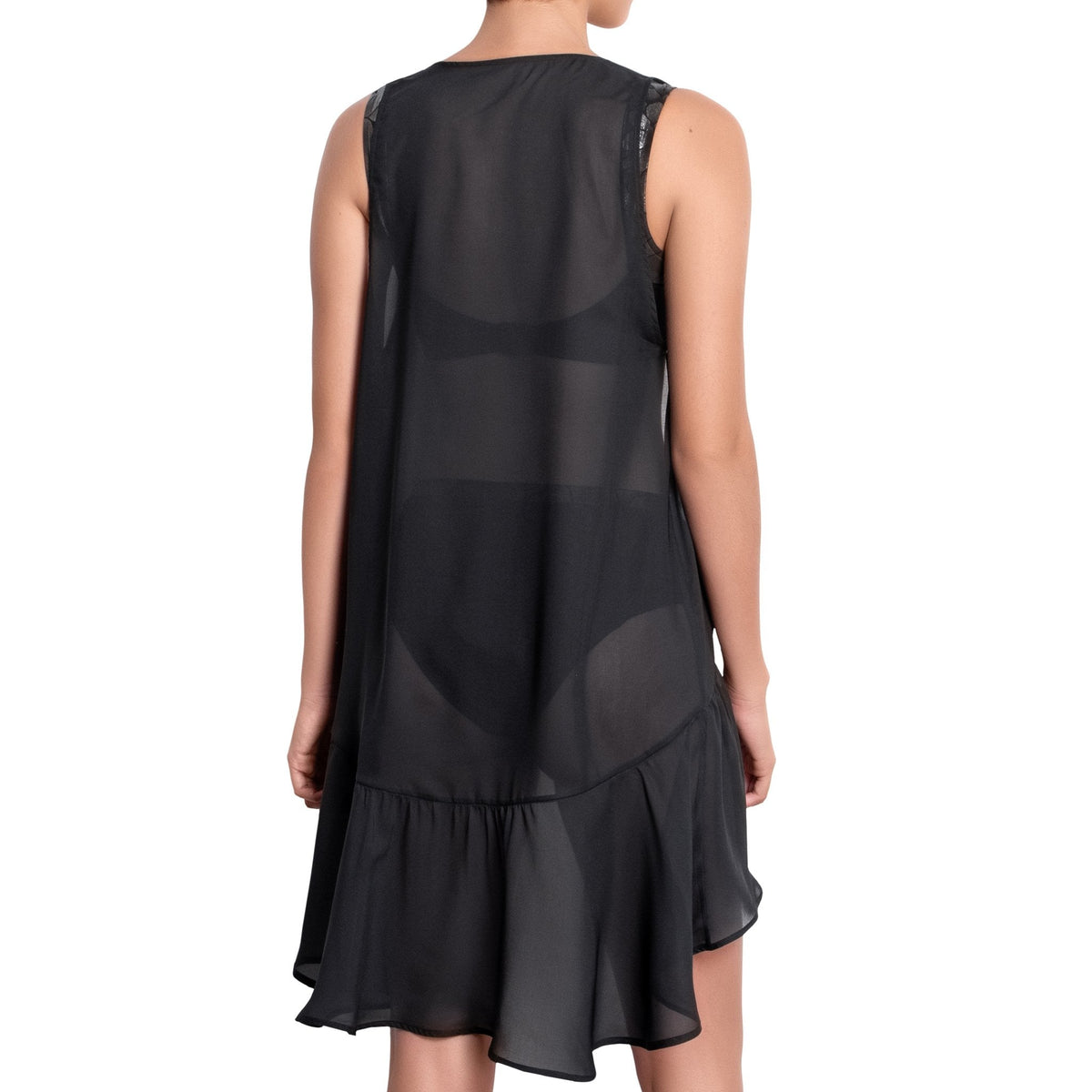 ISABELLE long back dress, black chiffon cover up by ALMA swimwear ‚Äì back view 