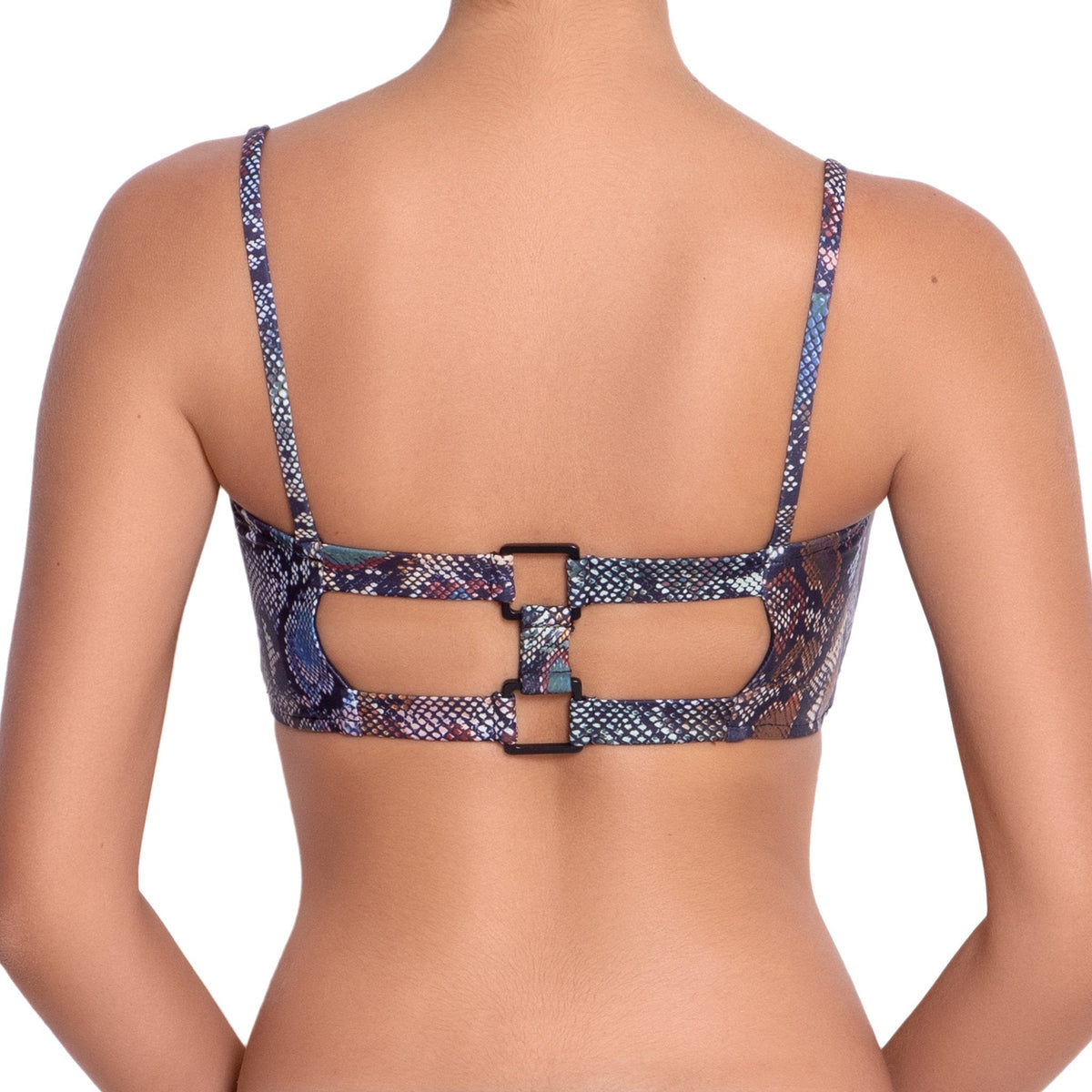 MARION bandeau bra, printed bikini top by ALMA swimwear ‚Äì back view 