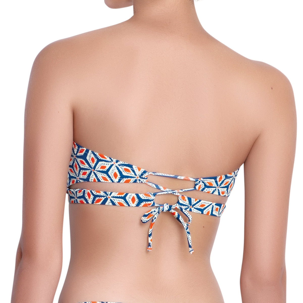 B√âR√âNICE bandeau bra, printed bikini top by ALMA swimwear ‚Äì back view 
