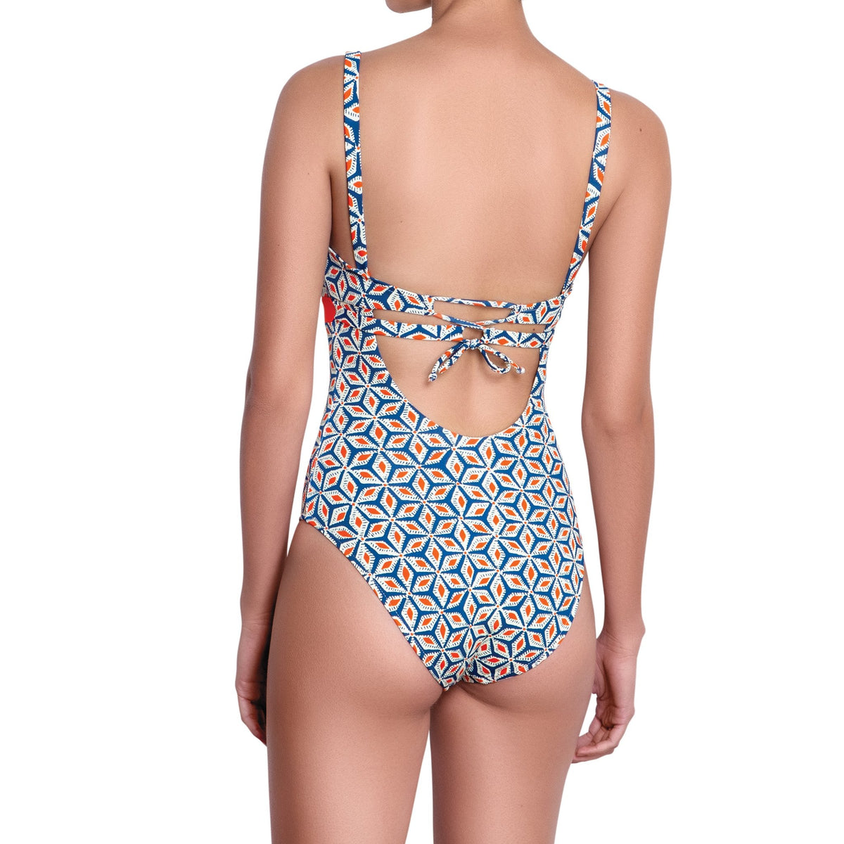 B√âR√âNICE halter one piece, printed swimsuit by ALMA swimwear ‚Äì back  view 