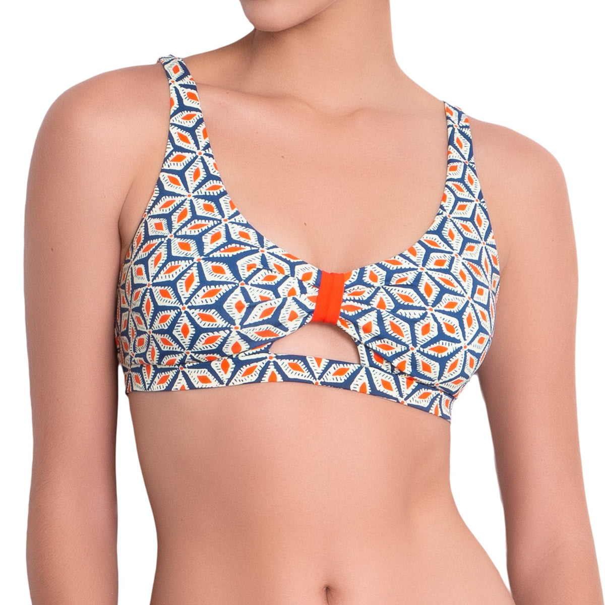 B√âR√âNICE bralette bra, printed bikini top by ALMA swimwear ‚Äì front view 2