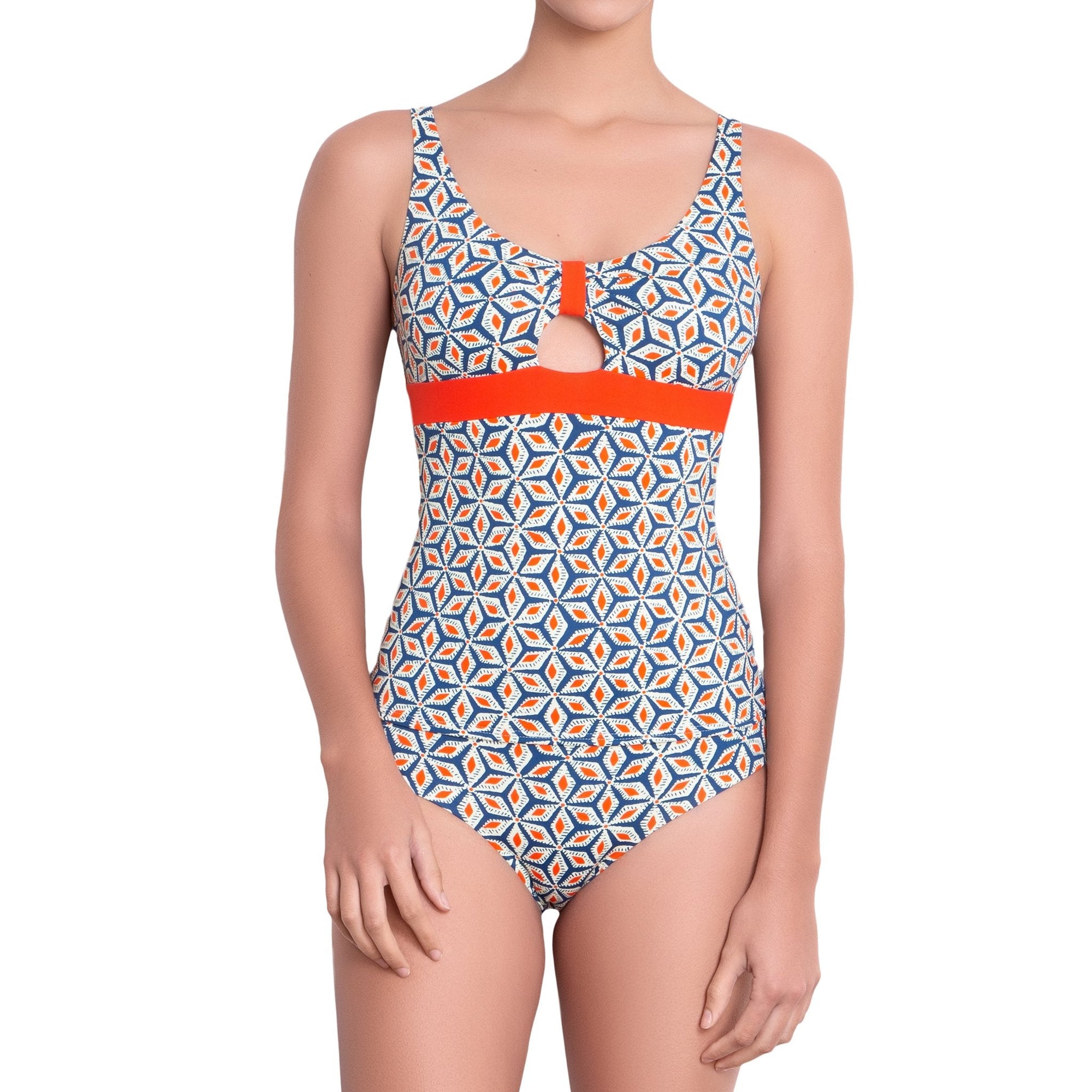 B√âR√âNICE classic panty, printed bikini bottom by ALMA swimwear ‚Äì front view 1