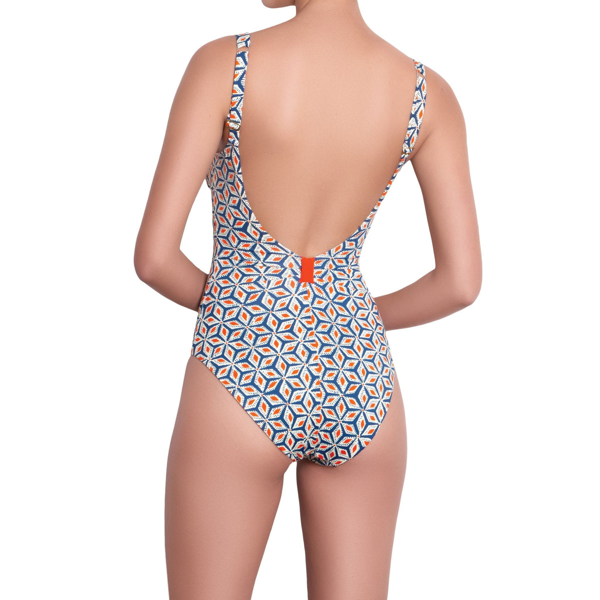 B√âR√âNICE underwired one piece, printed swimsuit by ALMA swimwear ‚Äì back view 