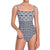 BRIGITTE bandeau one piece, printed swimsuit by ALMA swimwear ‚Äì front view  1