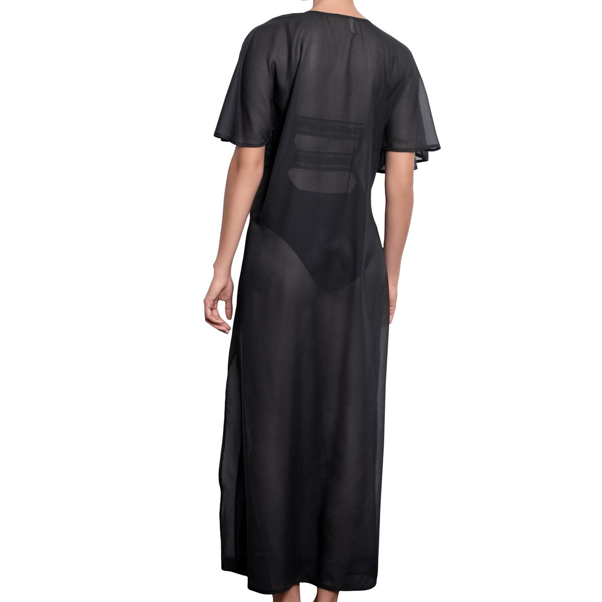 BRIGITTE long kaftan, black cover up by ALMA swimwear ‚Äì back view