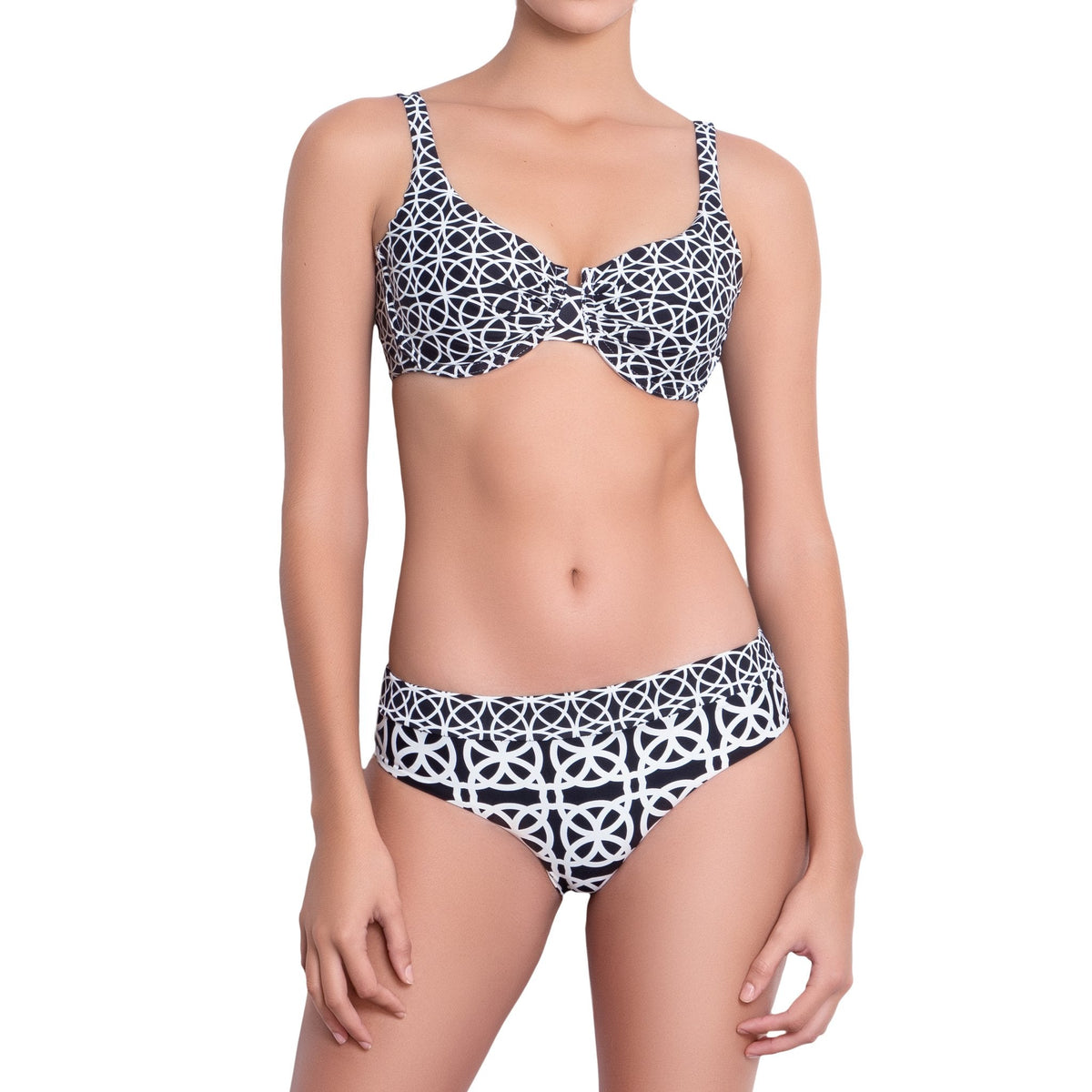 BRIGITTE medium rise panty, printed bikini bottom by ALMA swimwear ‚Äì front view 1