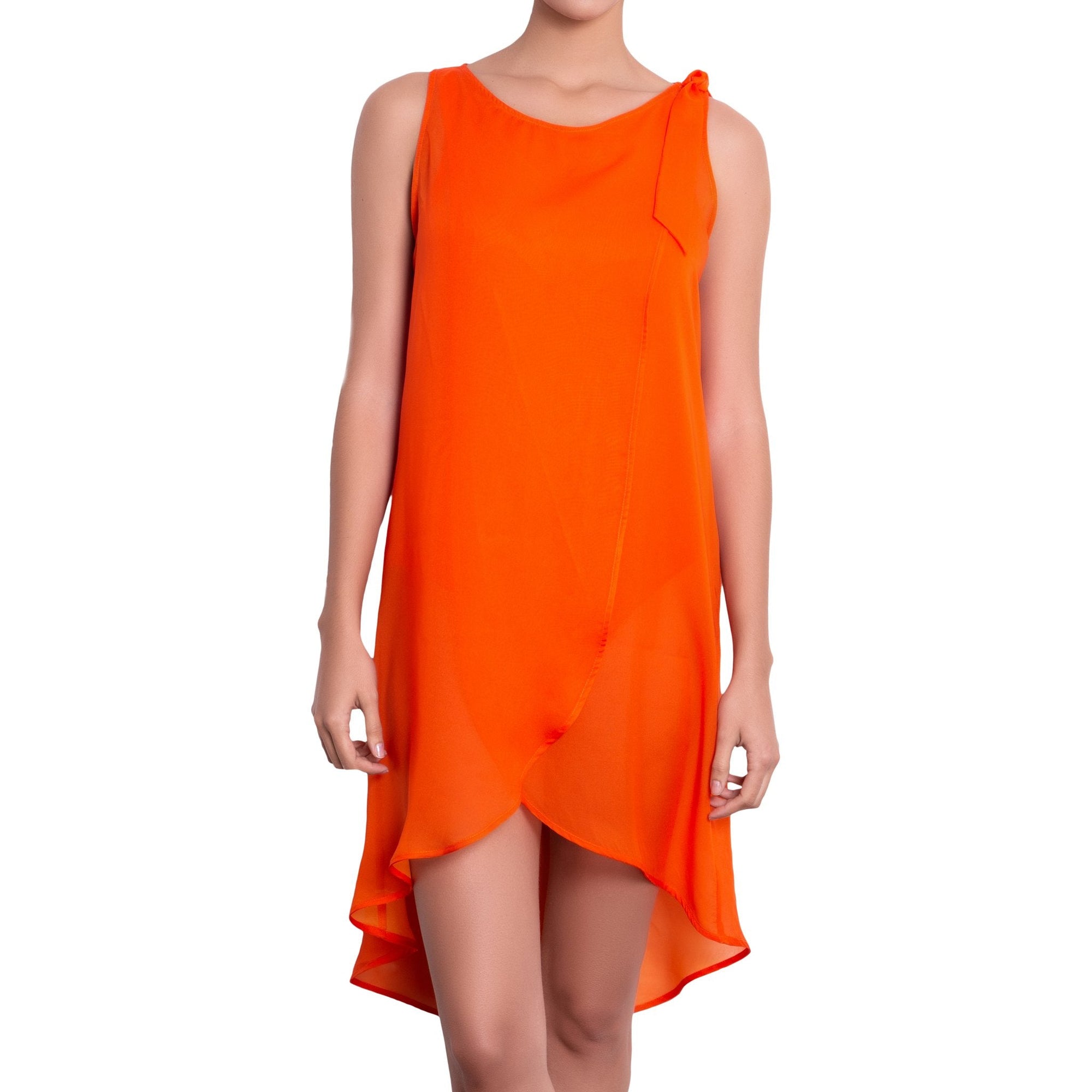 EVA crossed dress, orange chiffon cover up by ALMA swimwear - front view 2