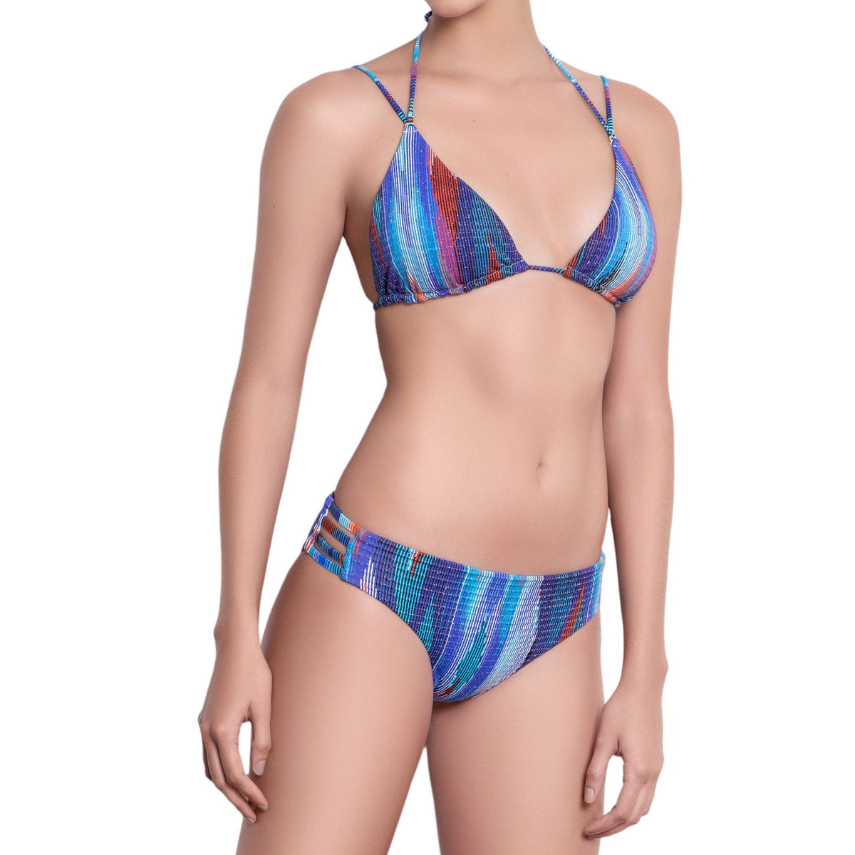 EVA strappy panty, textured printed bikini bottom by ALMA swimwear‚Äì front view 1