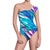 FANNY  asymmetric one piece, printed swimsuit by ALMA swimwear – front view 1