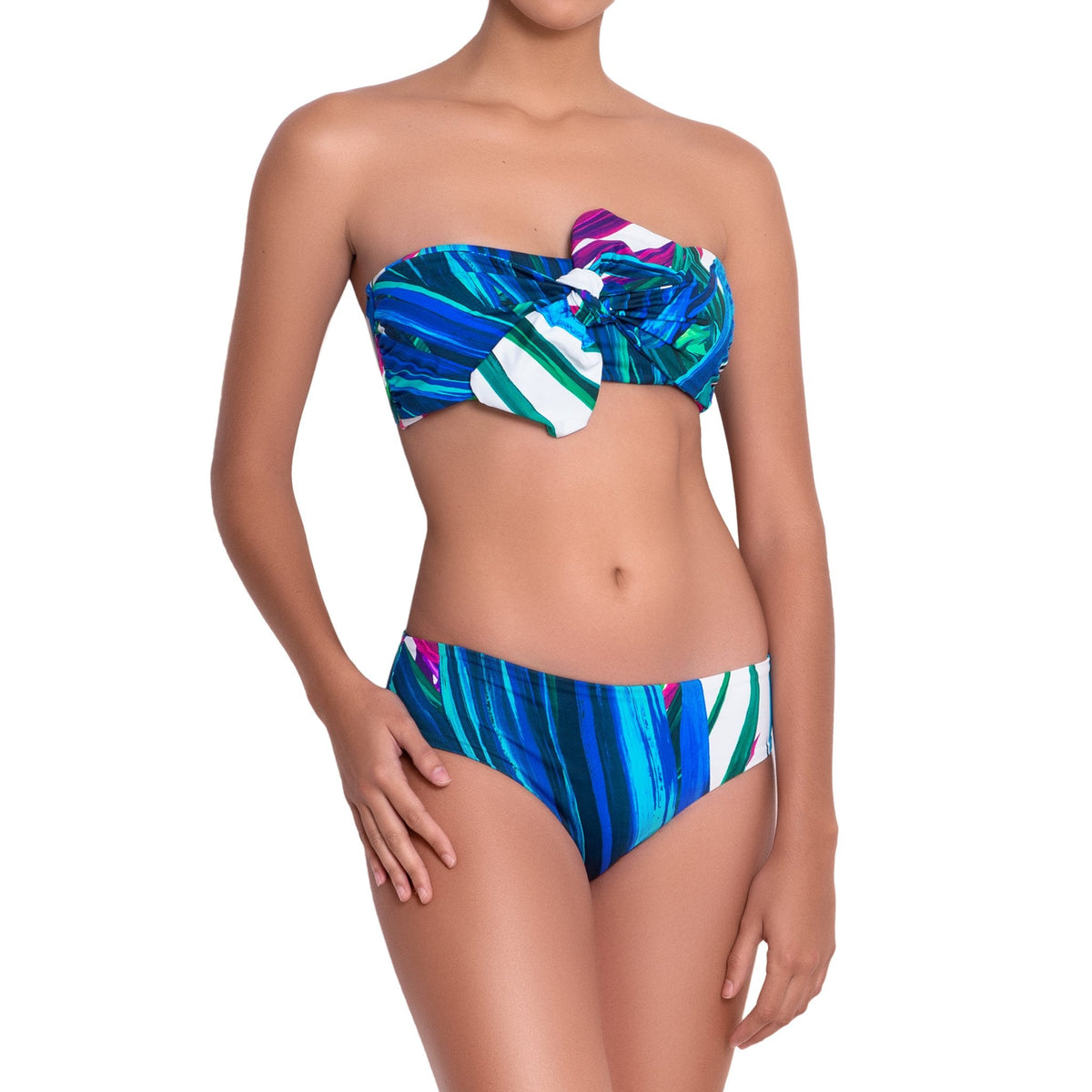 FANNY bandeau bra, printed bikini top by ALMA swimwear – front view 4