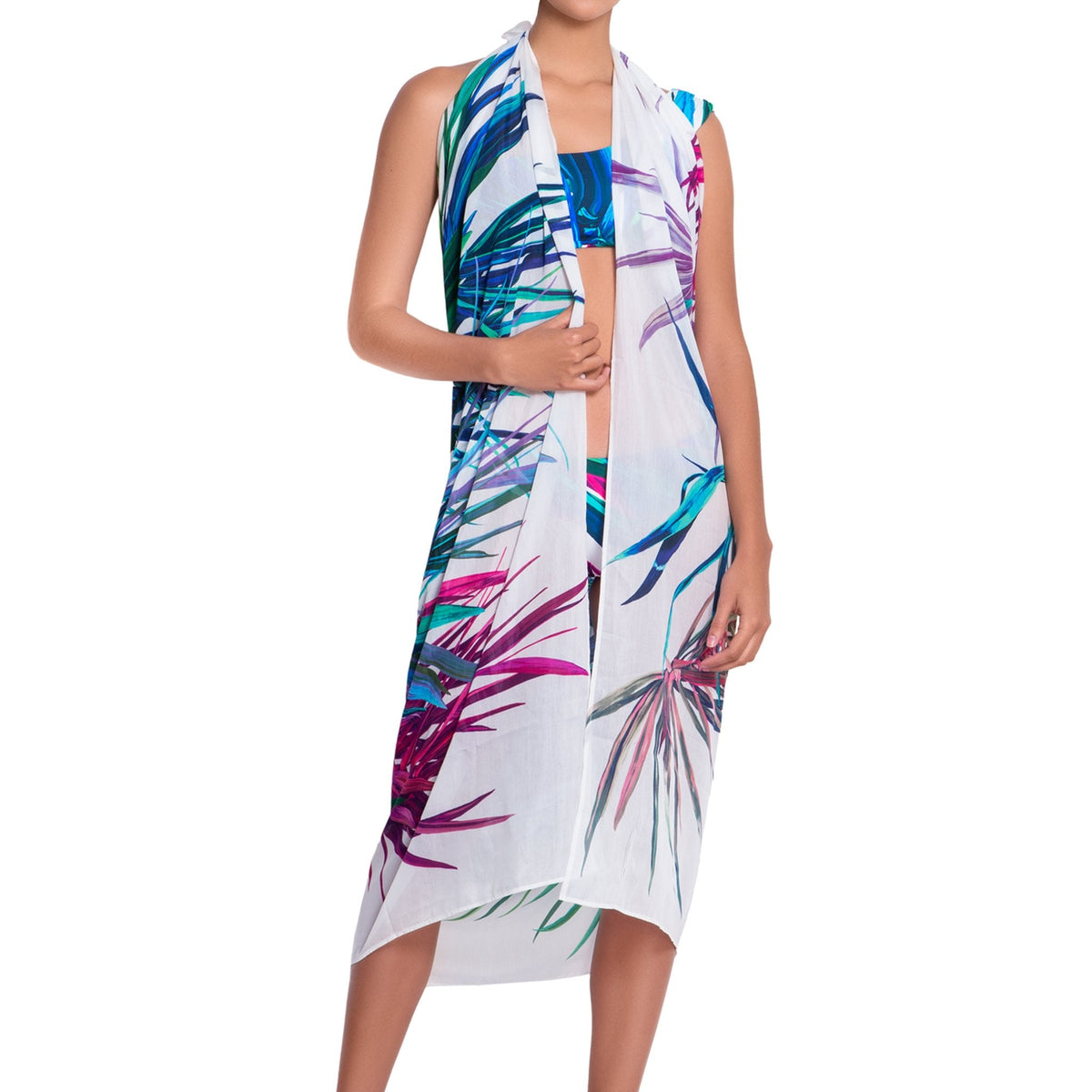 FANNY printed pareo, cover up by ALMA swimwear  – front view 3