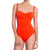 JULIETTE bandeau one piece, textured orange swimsuit by ALMA swimwear – front view 1