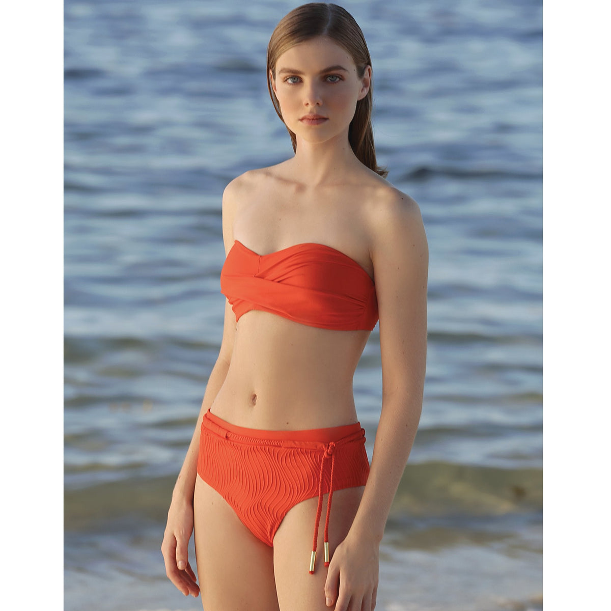 JULIETTE high rise panty, textured orange bikini bottom by french luxury swimwear brand:  ALMA ‚Äì lookbook 1