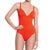 JULIETTE v-neck one piece, textured orange swimsuit by ALMA swimwear ‚Äì front view 1