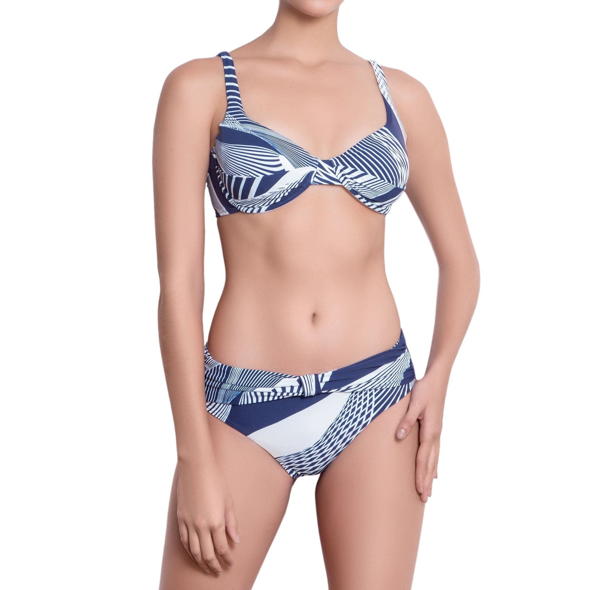 SOPHIE knotted belt panty, printed bikini bottom by ALMA swimwear  ‚Äì front view 1