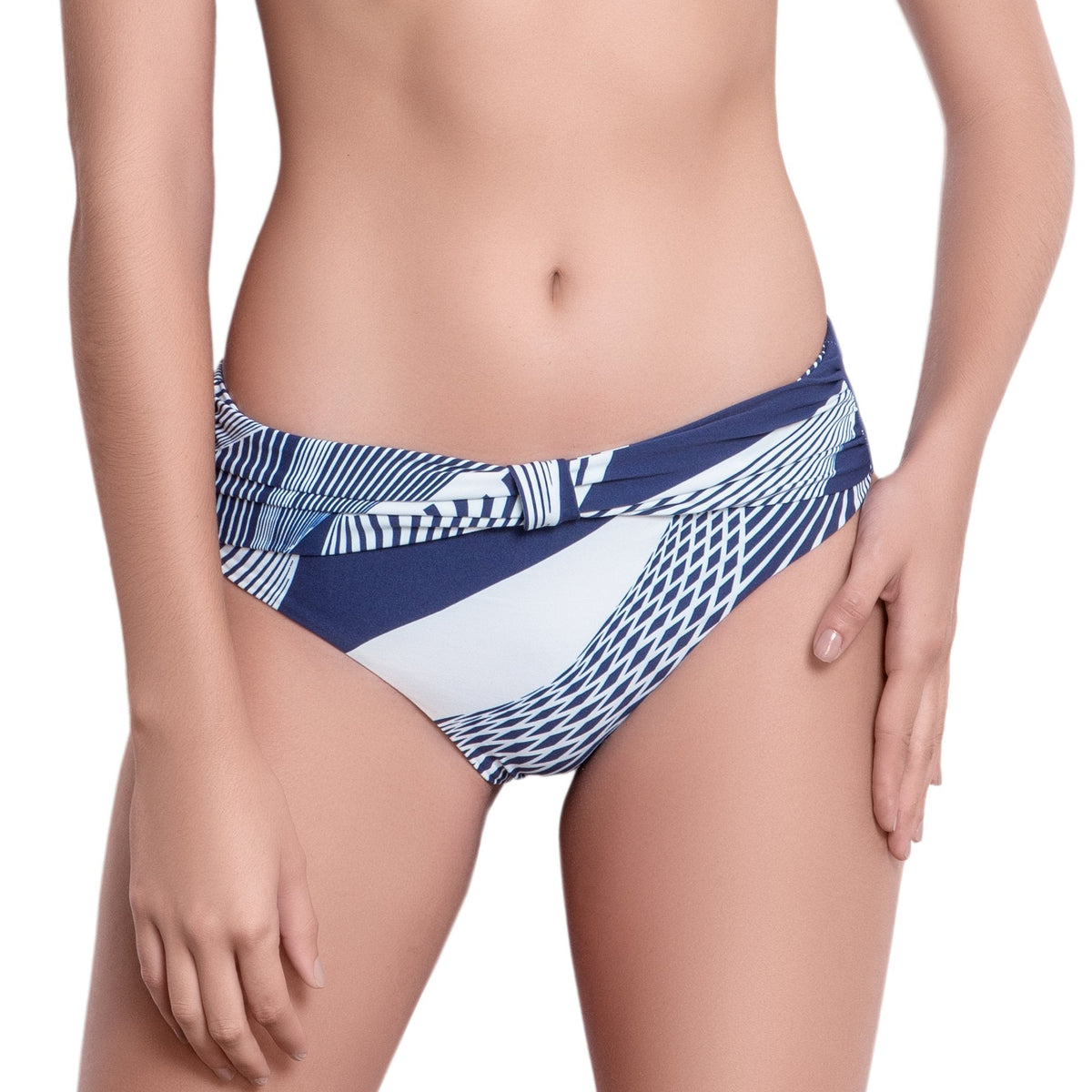 SOPHIE knotted belt panty, printed bikini bottom by ALMA swimwear  ‚Äì front view 2